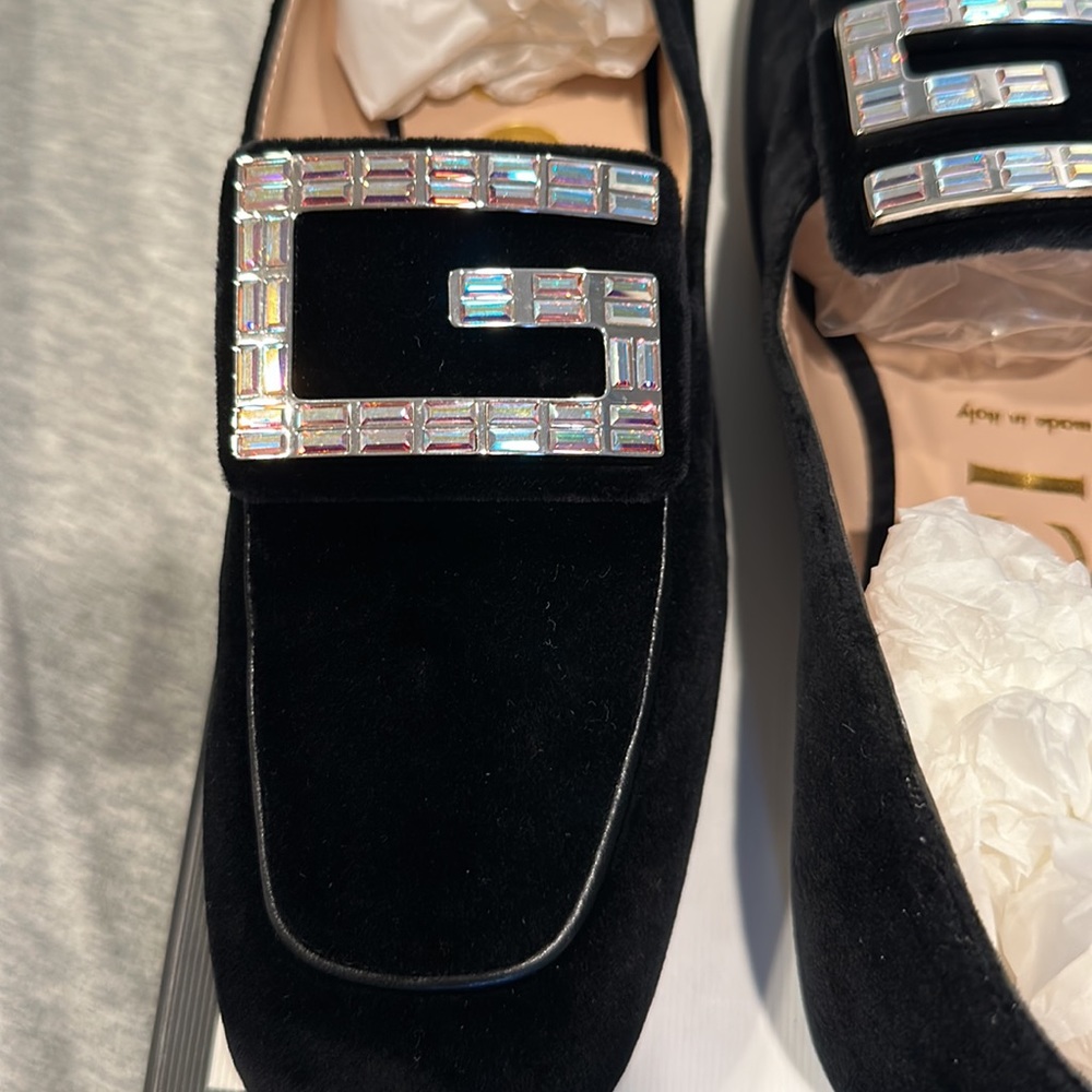 - Gucci Softy Velvet Crystal G Loafer Mocassin 39 Black - Picture 13 of 16
